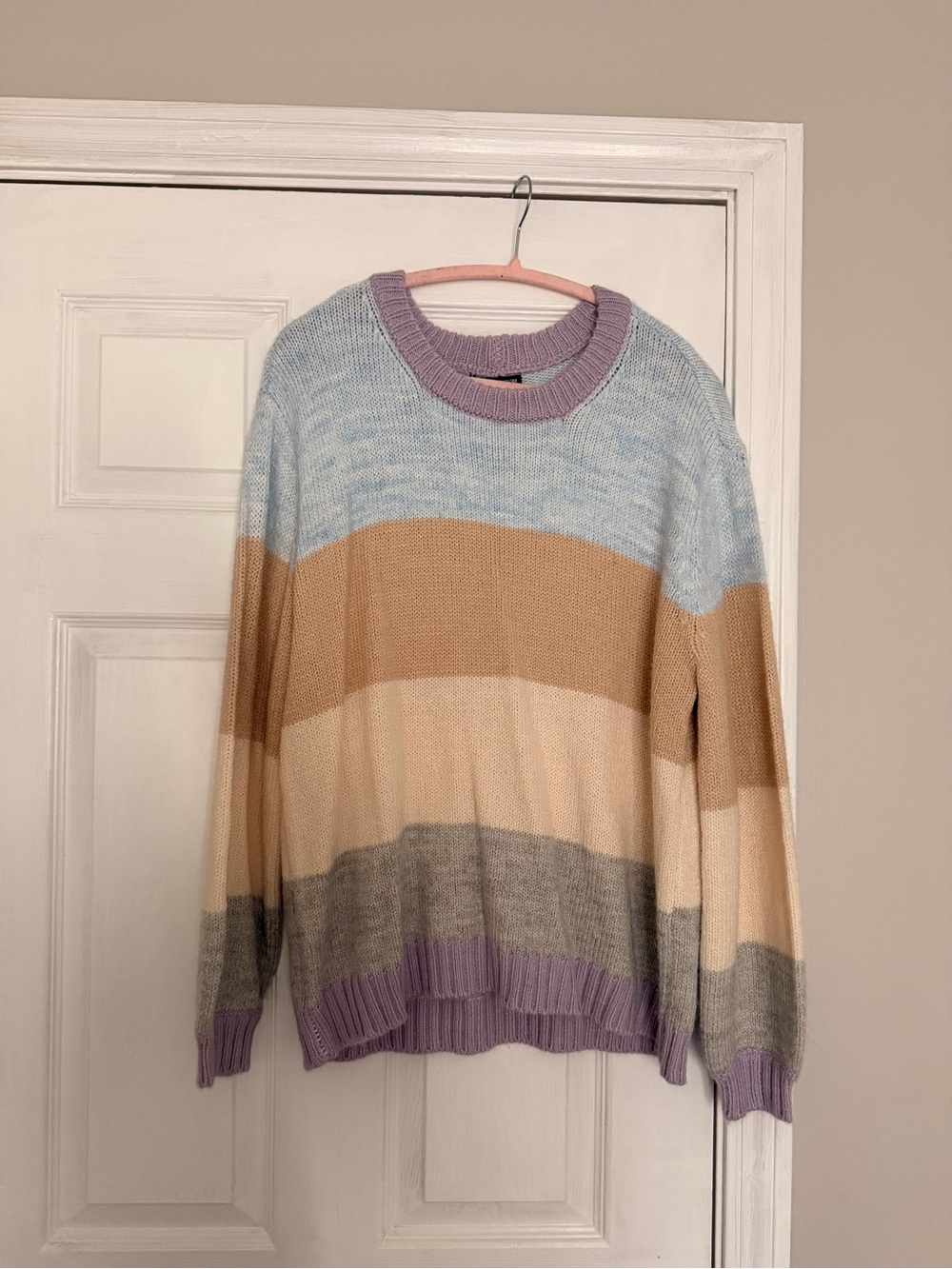 Pastel Striped Crewneck Sweater - Lavender, Blue & Neutral
